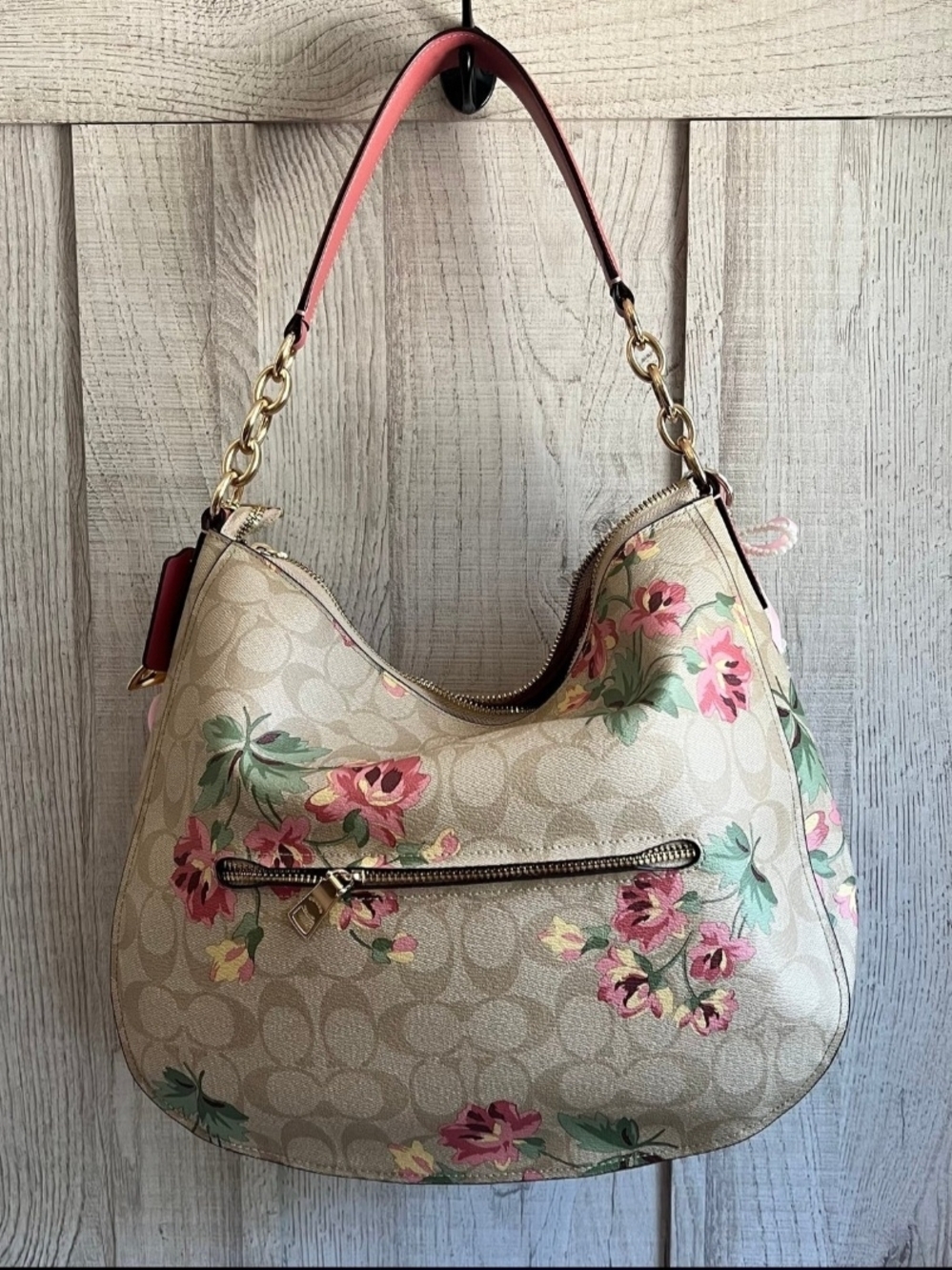 Coach Floral Print Hobo Bag in Pink and Beige - Picture 2 of 11